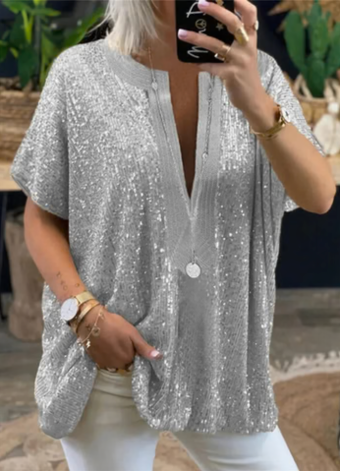Alicia Blouse | Women's Shiny V-Neck Blouse