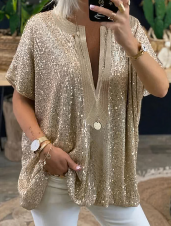 Alicia Blouse | Women's Shiny V-Neck Blouse
