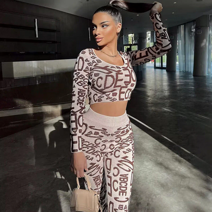 Amara Set | Graffiti Print Long Sleeve Top and High-Waisted Leggings Set