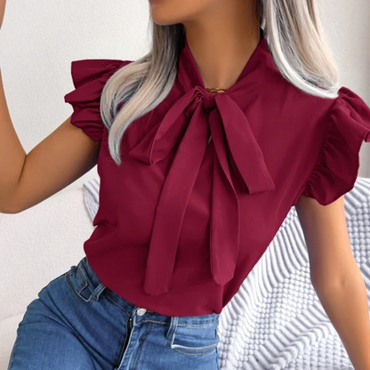 Amelie Blouse | Sleeveless Chiffon Blouse with Bow Collar