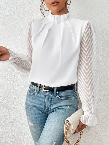 Angela Blouse | Half Turtleneck Long-Sleeve Ruffled Blouse