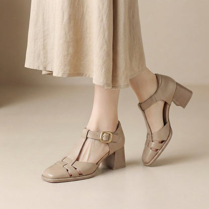 Sienna Block Heel Sandals | Square Toe Caged Front Sandals