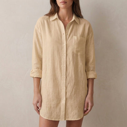 Isla Oversized Tunic Shirt | Collared V-Neck Button Front Shirt