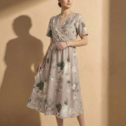 Amelia A-Line Dress | Wrap Front Tie-Back Midi Dress