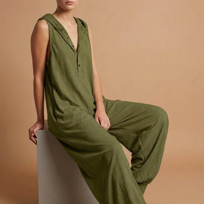 Amelia Hooded Baggy Jumpsuit | Button Front Side Pockets Jumpsuit