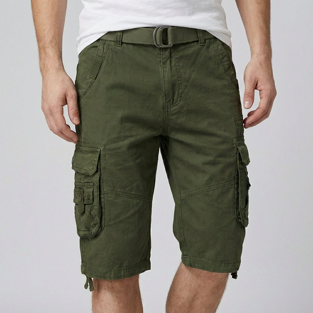 Theodore Relaxed Fit Cargo Shorts | Cargo Pockets Belted Cargo Shorts