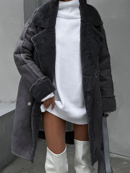 Isabella Oversized Coat | Fur Trim Double-Breasted Coat