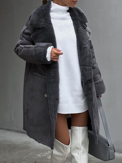 Isabella Oversized Coat | Fur Trim Double-Breasted Coat