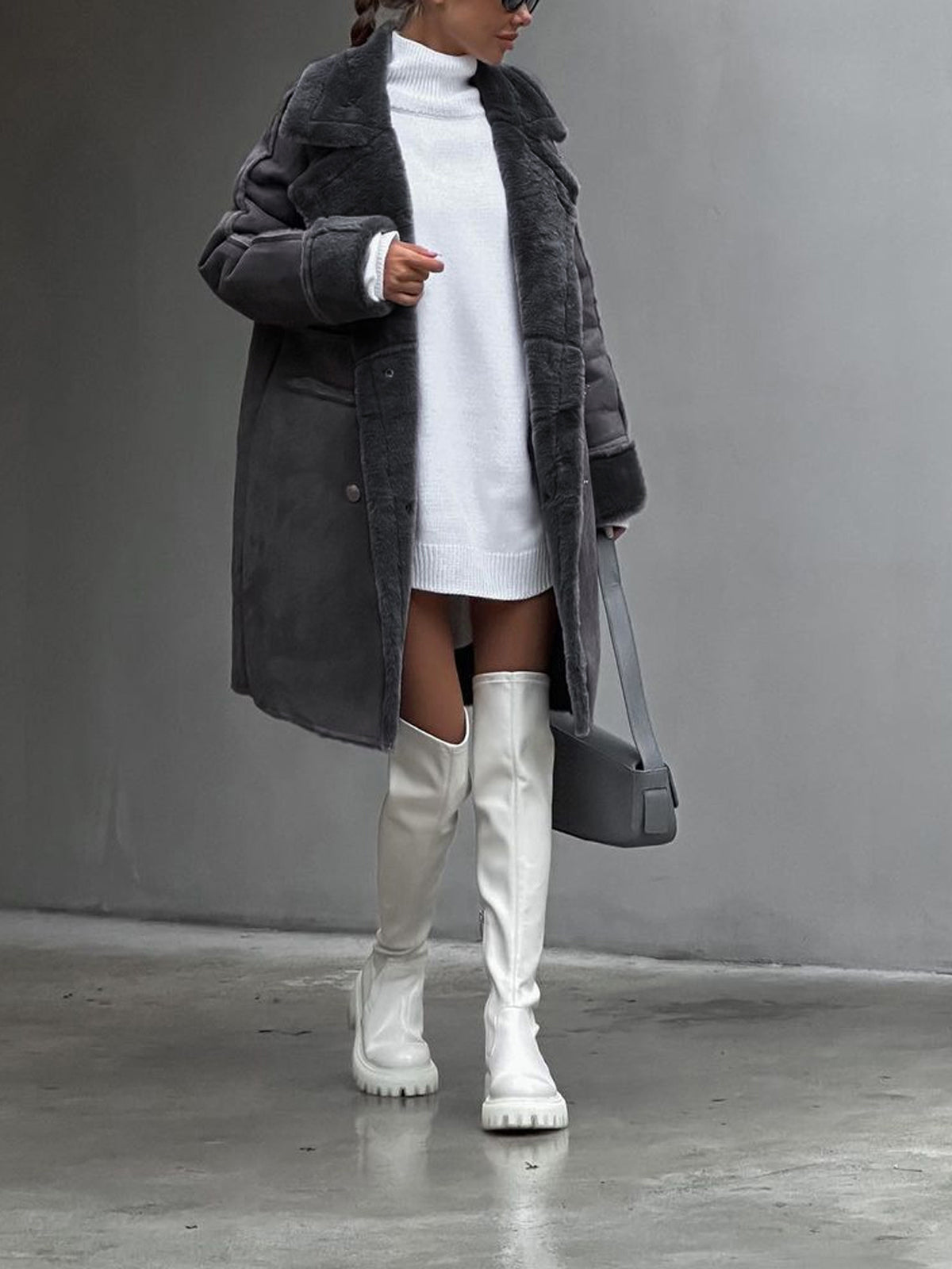 Isabella Oversized Coat | Fur Trim Double-Breasted Coat