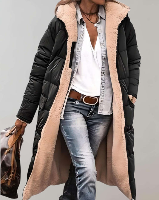 Sienna Hooded Quilted Coat | Fleece Lined Relaxed Fit Coat