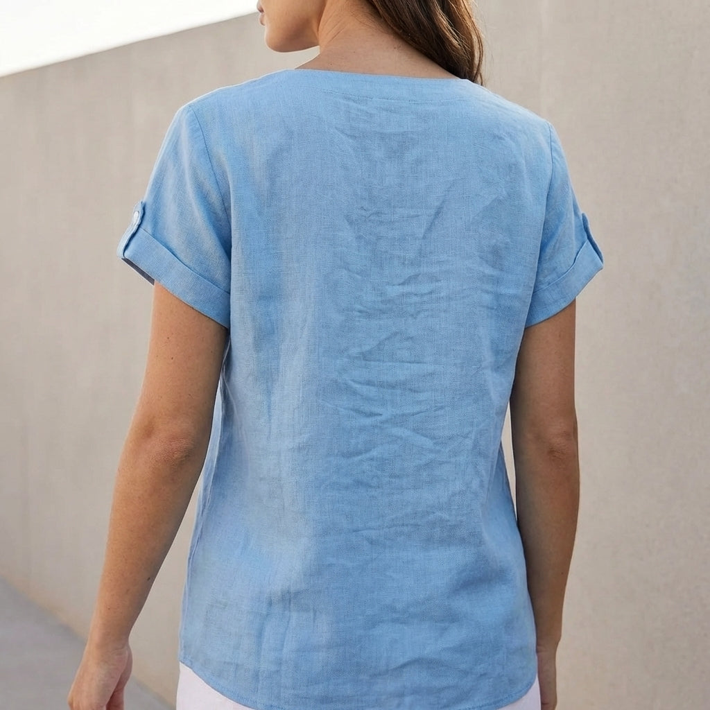 Isabella Relaxed Fit Button-Front Shirt | V-Neck Chest Pockets Shirt