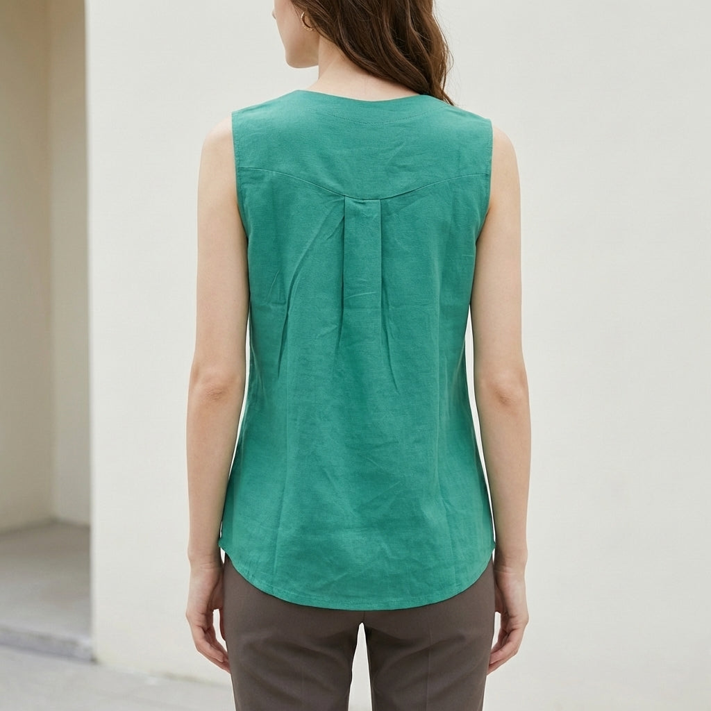 Isla Relaxed Fit Sleeveless Blouse | Collared Button Front Blouse