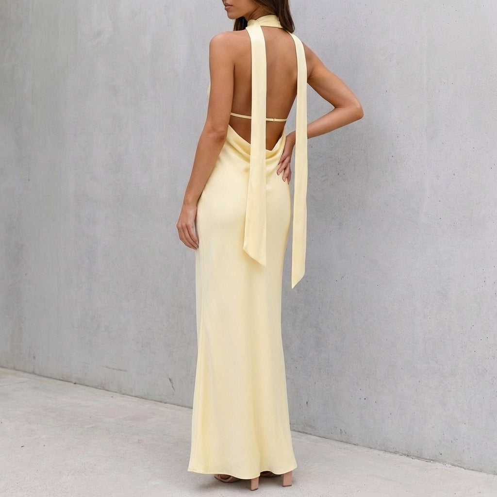 Clara Bodycon Maxi Dress | Halter V-Neck Backless Dress