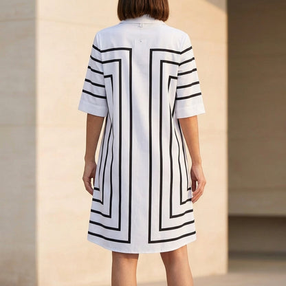Grace A-Line Dress | Striped Button Front Midi Shirt Dress