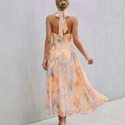 Isla A-Line Maxi Dress | Halter Neck Floral Sleeveless Dress