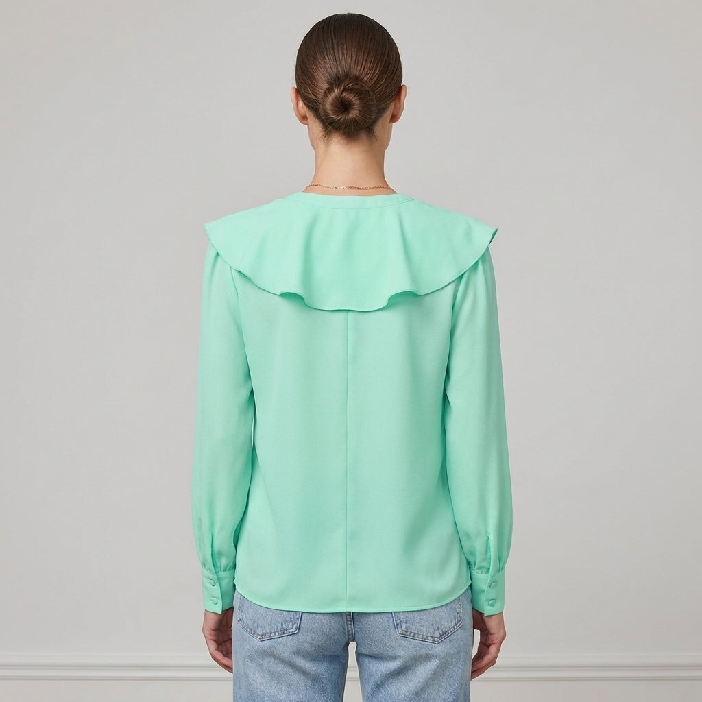 Beatrice Ruffled V-Neck Blouse | Relaxed Fit Long Sleeve Blouse