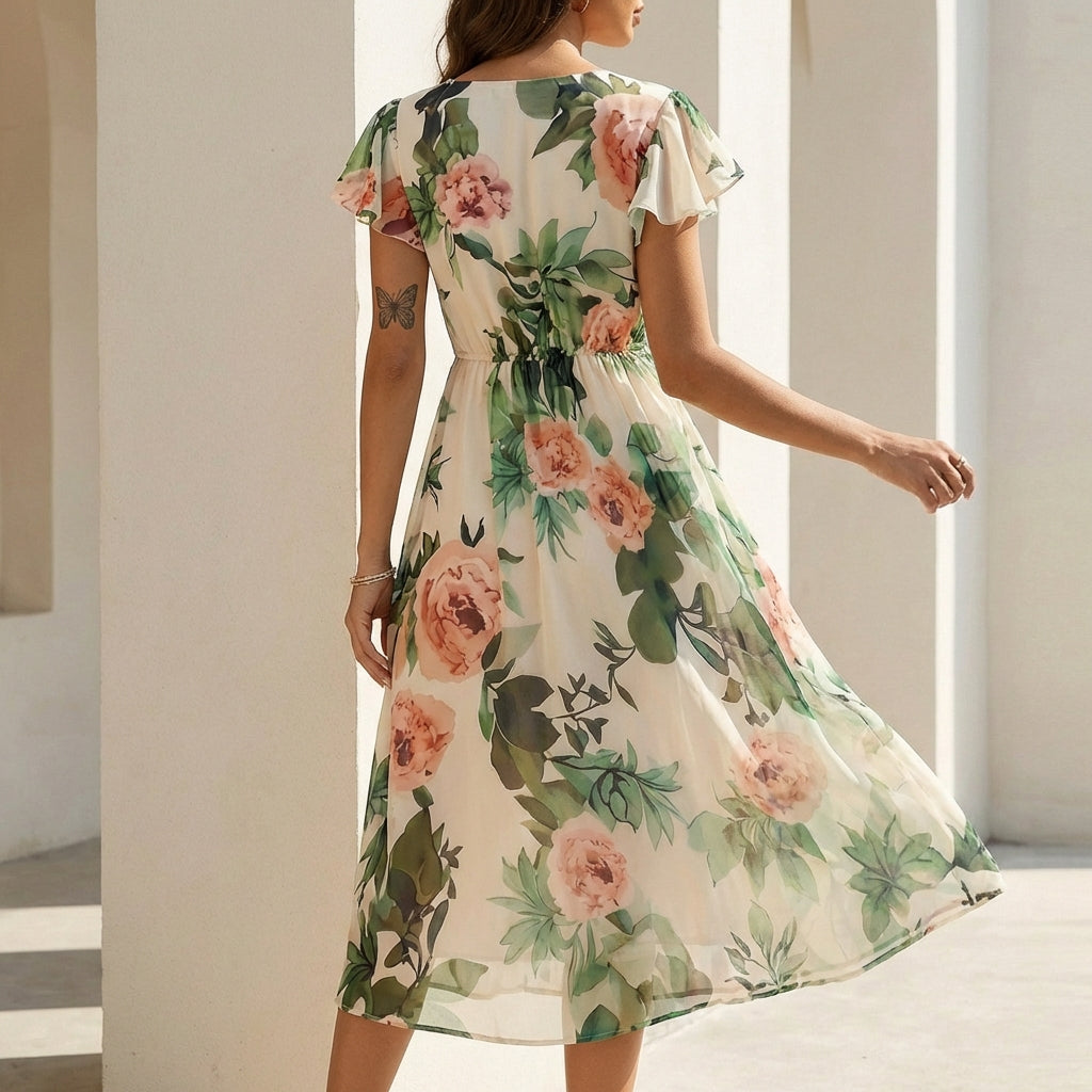 Sofia A-Line Dress | Floral Drawstring Dress