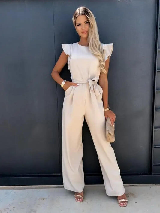 Bambi Jumpsuit | Elegant Flutter Sleeves Belted Jumpsuit