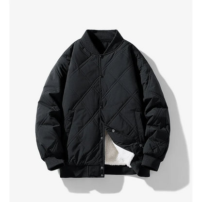 Noah Vintage Diamond Quilted Bomber Jacket | Sherpa-Lined Snap Jacket