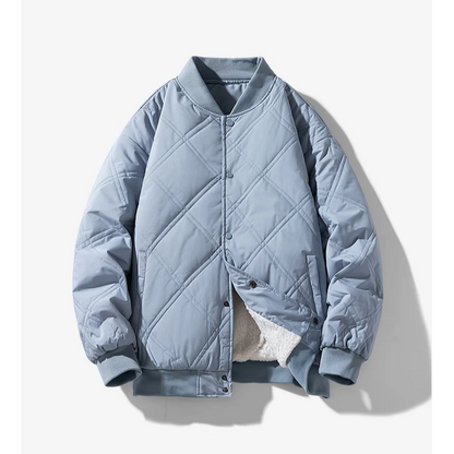 Noah Vintage Diamond Quilted Bomber Jacket | Sherpa-Lined Snap Jacket