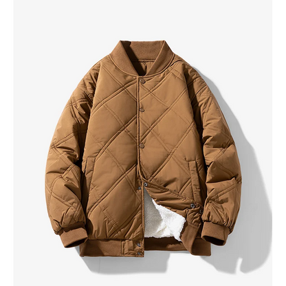 Noah Vintage Diamond Quilted Bomber Jacket | Sherpa-Lined Snap Jacket