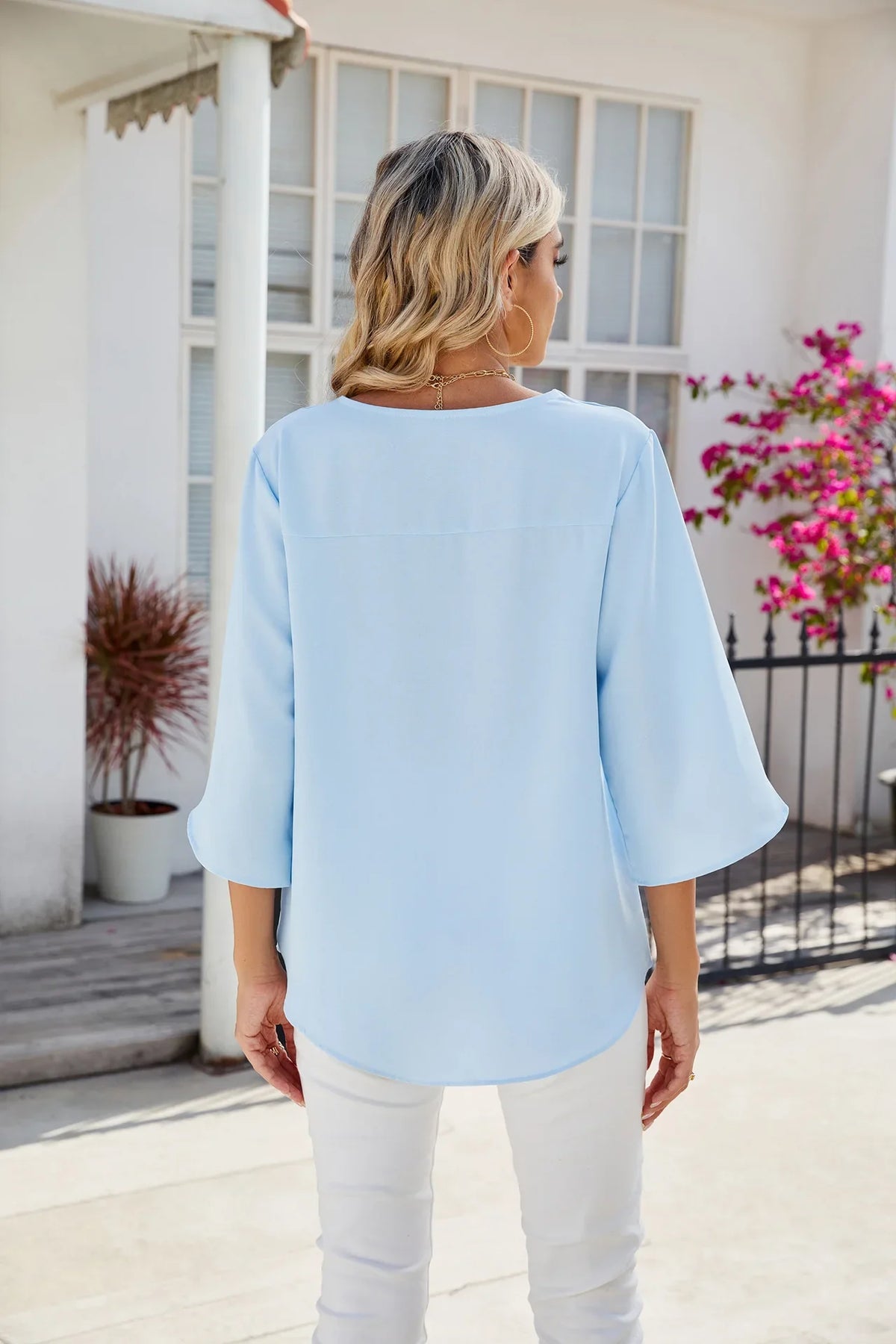 Bea Blouse | Mid-Sleeve V-Neck Chiffon Blouse