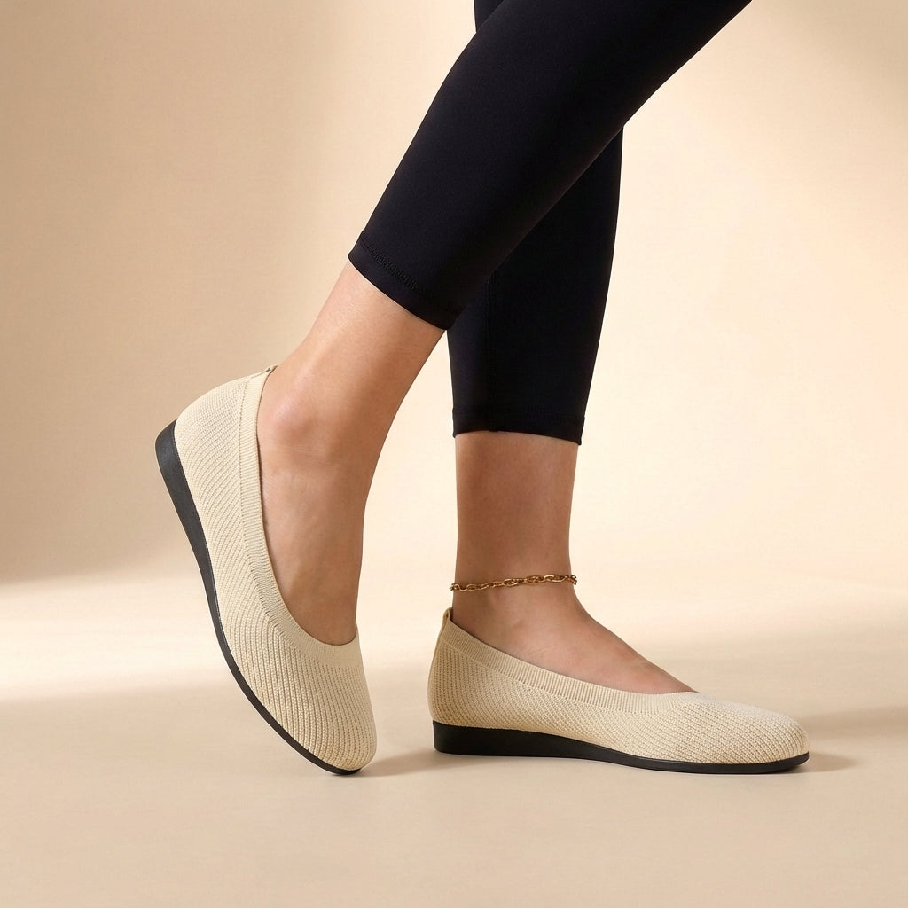 Sienna Mesh Ribbed Trim Ballet Flats | Slip-On Ballet Flats