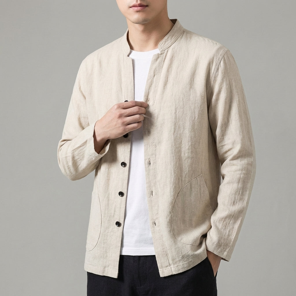 Harry Relaxed Fit Shirt Jacket | Mandarin Collar Button Front Shirt Jacket