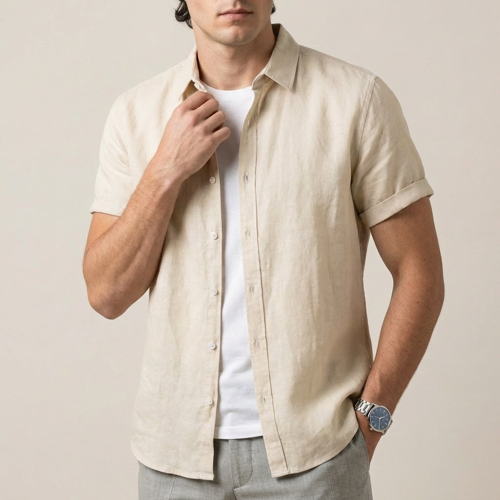 Arthur Relaxed Button-Front Shirt | Collared Cuffed Sleeve Shirt