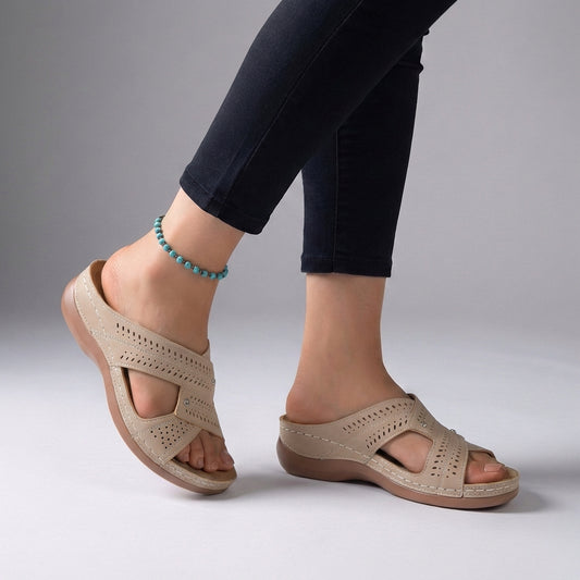 Isla Orthopedic Slip-On Wedge Sandals | Criss-Cross Straps Sandals