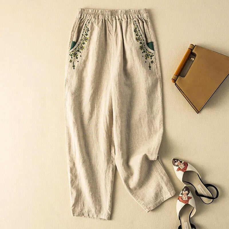 Elisa Relaxed Fit Harem Pants | Embroidered Pockets Harem Pants
