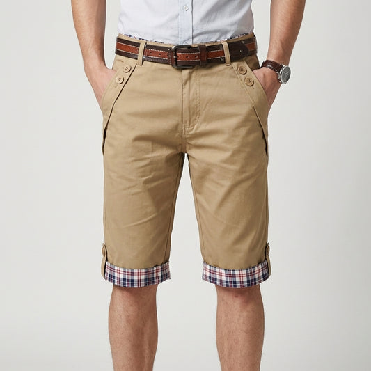 Harry Relaxed Fit Capri Shorts | Belted Plaid Trim Capri Shorts