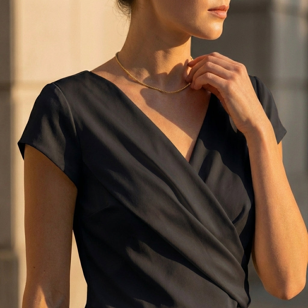 Isabella Draped Wrap Top | Wrap V-Neck Short Sleeve Top