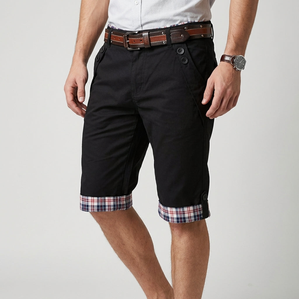 Harry Relaxed Fit Capri Shorts | Belted Plaid Trim Capri Shorts