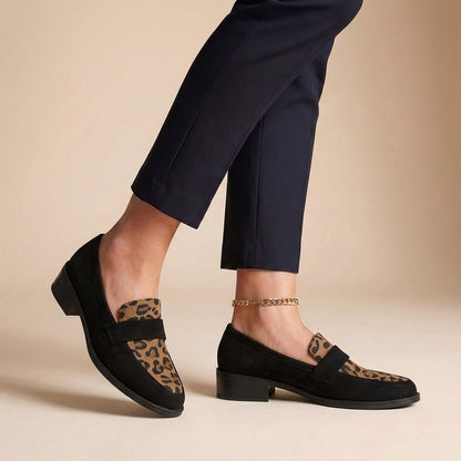 Isabella Orthopedic Chunky Sole Loafers | Animal Print Vamp Strap Loafers
