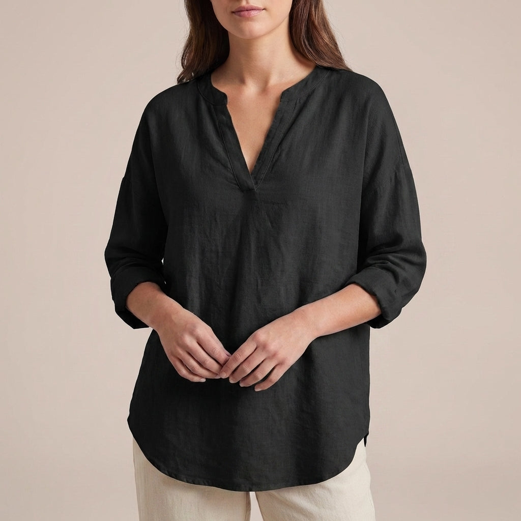 Alice Relaxed Fit Shirt | V-Neck Long Sleeve Tunic Shirt