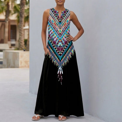 Isla Sleeveless Maxi Dress | Floral Print Pockets Dress