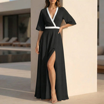 Isabella Floral Split Maxi Dress | Elegant V-Neck Summer Resort Dress