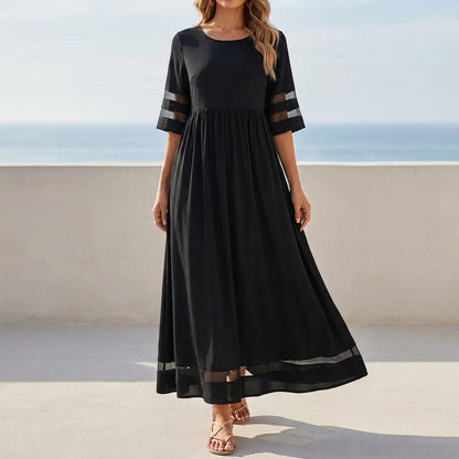 Isabella Relaxed Fit Maxi Dress | Mesh Panels Gathered Waist Dress