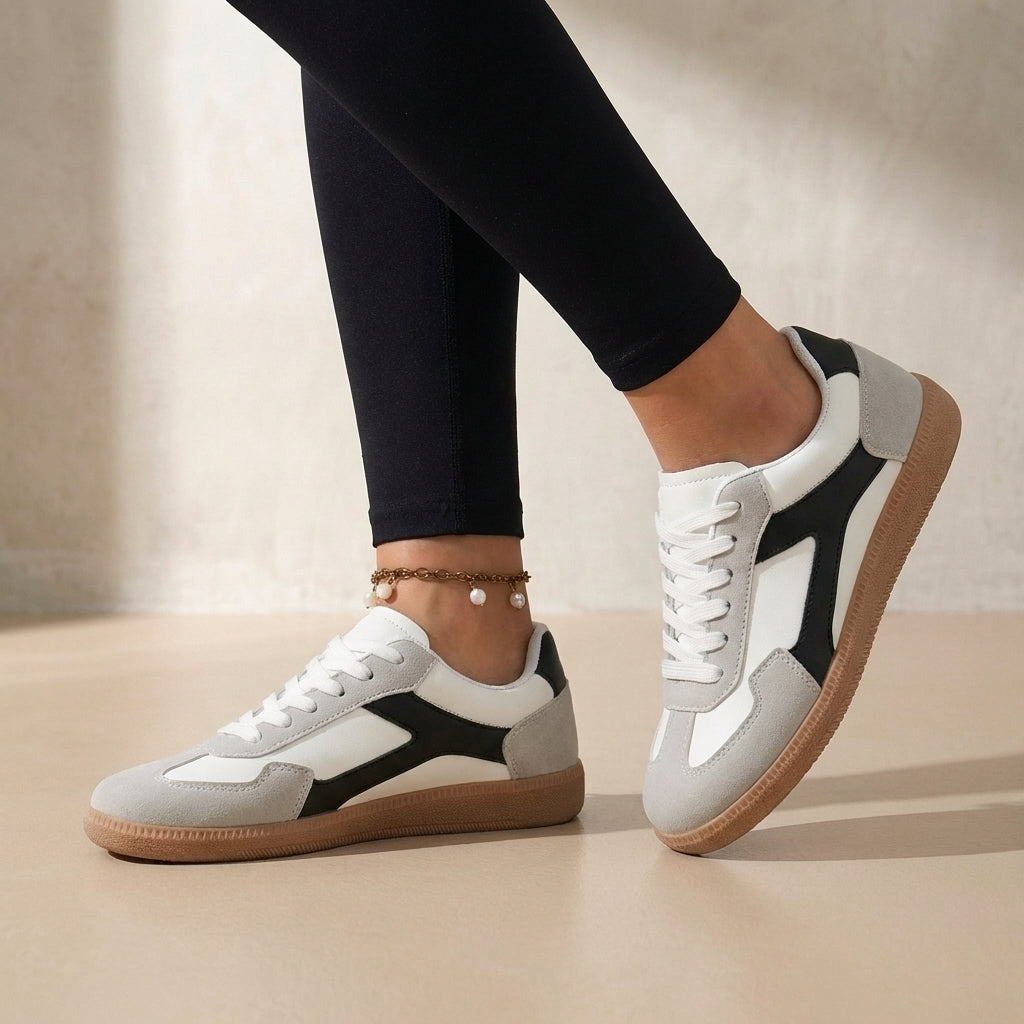 Isla Color Block Ankle-Length Sneakers | Lace-Up Round Toe Sneakers