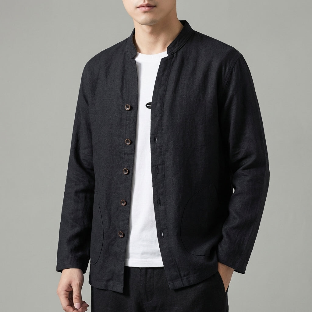 Harry Relaxed Fit Shirt Jacket | Mandarin Collar Button Front Shirt Jacket