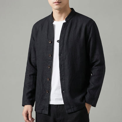 Harry Relaxed Fit Shirt Jacket | Mandarin Collar Button Front Shirt Jacket