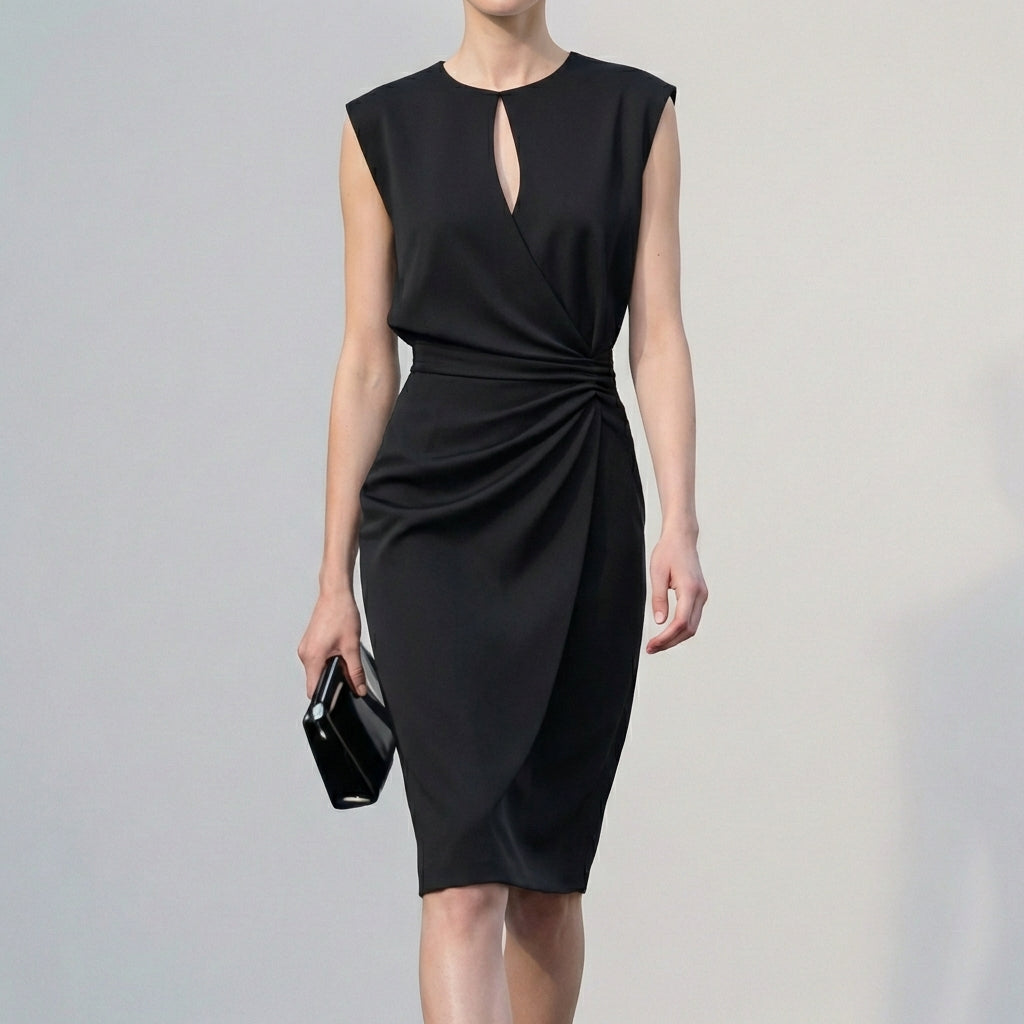 Isla Draped Knee-Length Dress | Ruched Waist Cap Sleeve Dress