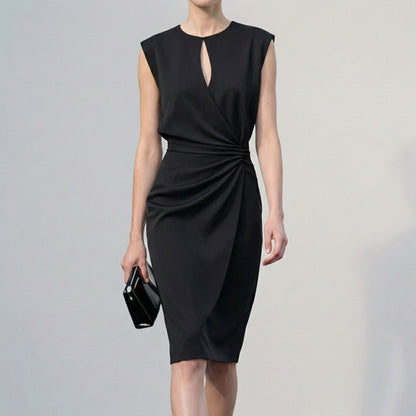 Isla Draped Knee-Length Dress | Ruched Waist Cap Sleeve Dress