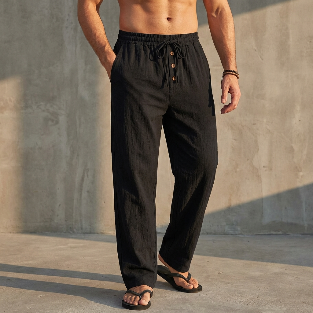 Arthur Relaxed Fit Trousers | Textured Drawstring Waist Trousers