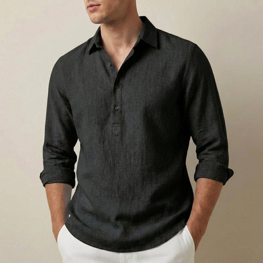 Theodore Relaxed Fit Henley Shirt | Collared Hip-Length Shirt
