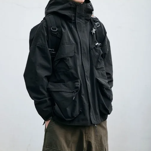 Oscar Oversized Windbreaker Jacket | Hooded Drawstring Utility Pockets Jacket