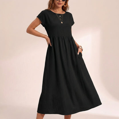 Isla Relaxed Fit Midi Dress | Boat Neck Pockets Dress