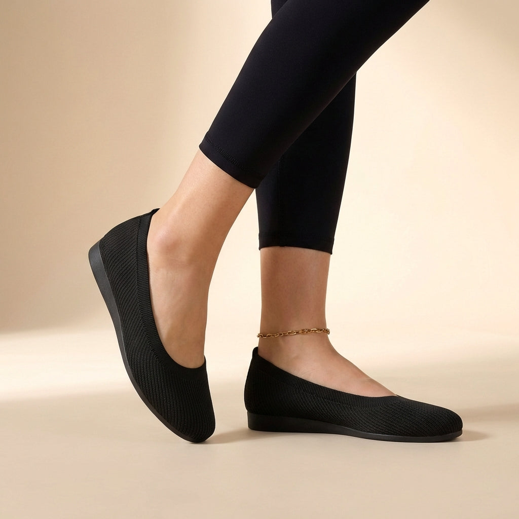 Sienna Mesh Ribbed Trim Ballet Flats | Slip-On Ballet Flats