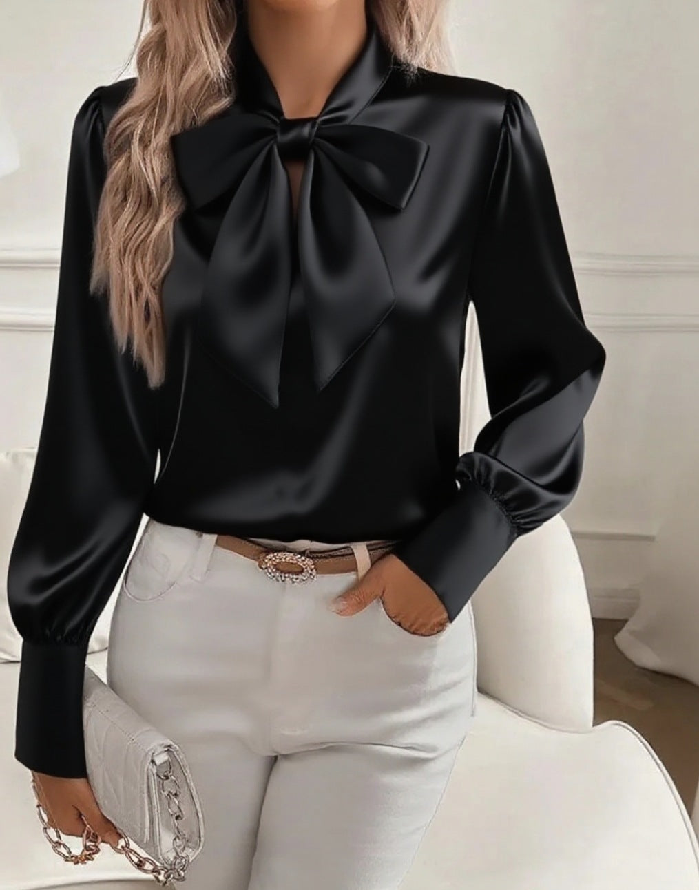 Qendressa Blouse | Women's Autumn Puff Sleeve Bow Collar Blouse